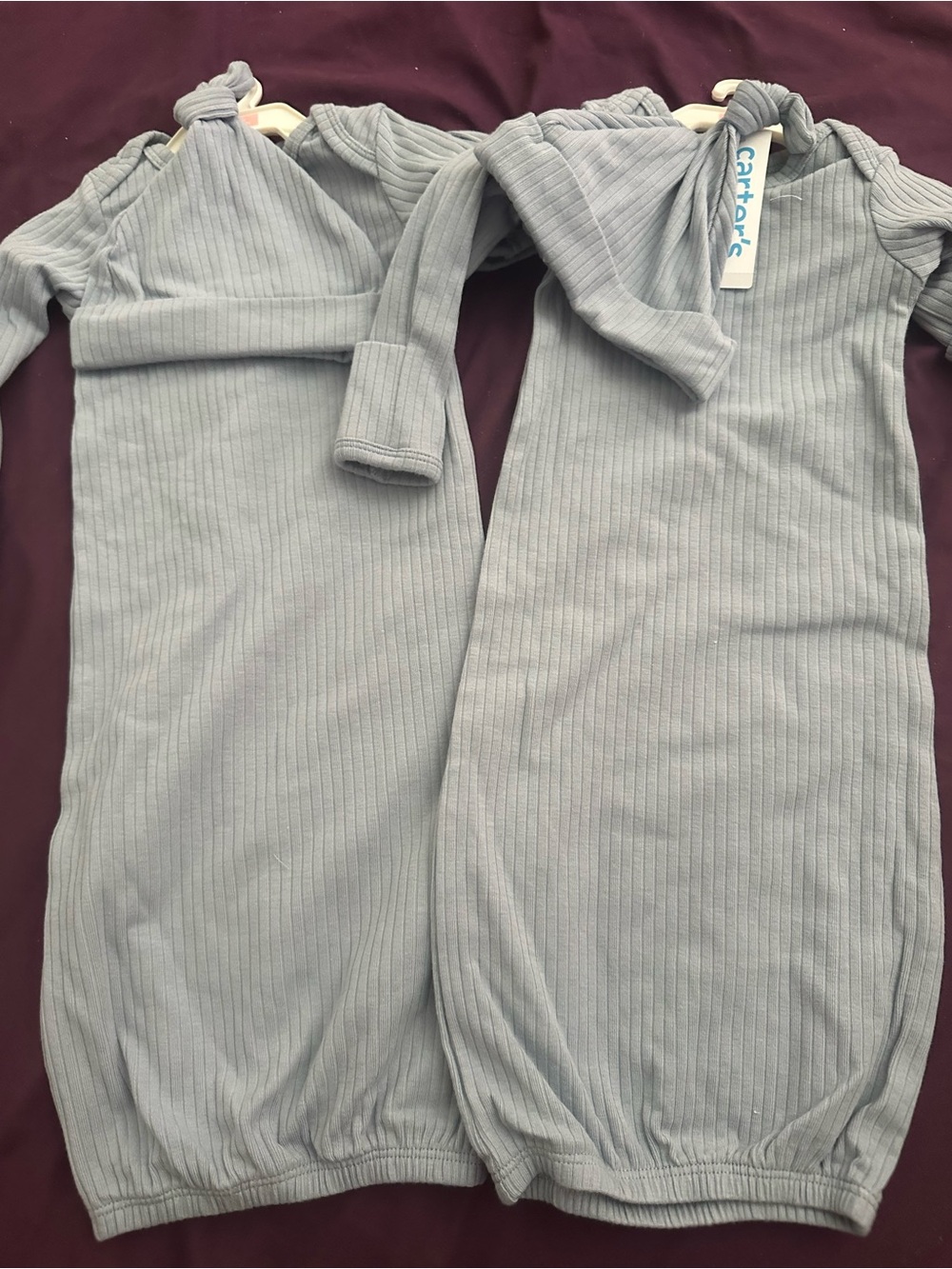 Carter's Ribbed Knot Gown Set in Light blue for twins